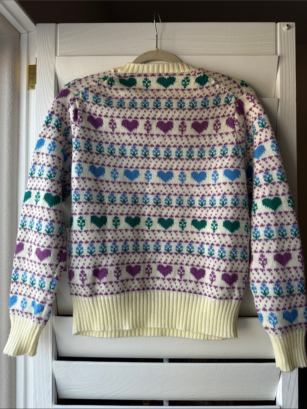 Vintage Heart Acrylic Knit Vintage Striped Fair Isle Novelty 70s 80s Sweater - Picture 5 of 5